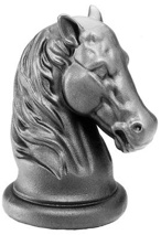 M Label paardenhoofd met oren naar achteren - gietijzer 235x180 mm Ø145 mm (prijs op aanvraag)