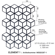 Arteferro Designpaneel Geometric 287 serie -element 1 - vk 12 mm + 12x6 mm - (hxb) 1000x728 mm 