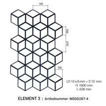 Arteferro Designpaneel Geometric 287 serie -element 3 - vk 12 mm + 12x6 mm - (hxb) 1000x638 mm 