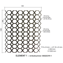 Arteferro Designpaneel Geometric 299 serie - element 1 - vk 8 mm + 16x8 mm - (hxb) 1000x850 mm 